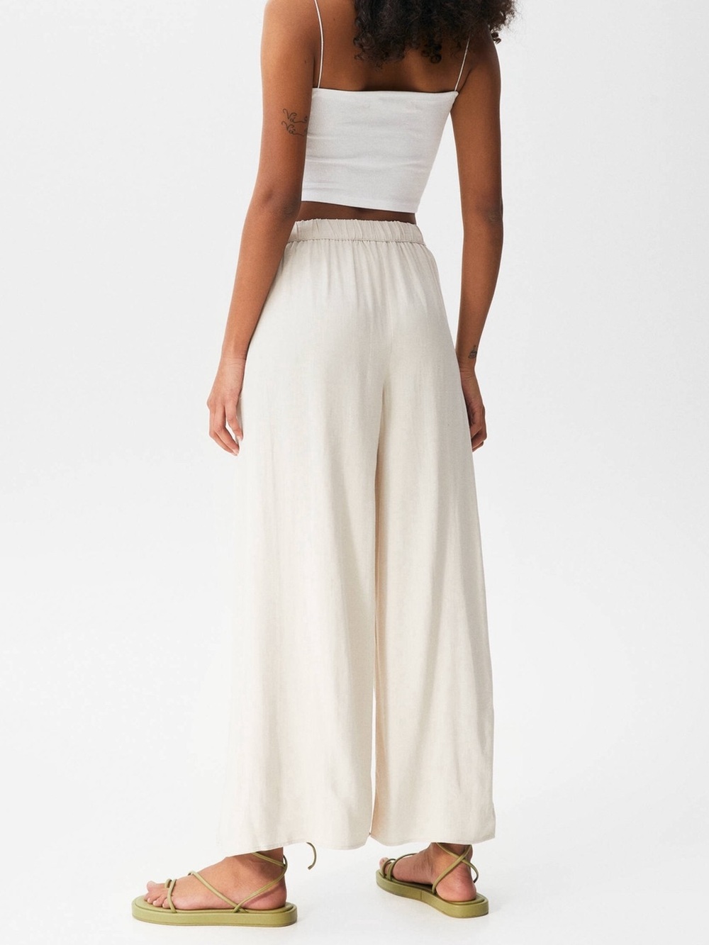 Pull&Bear Cream Wide-Leg Split Pants with Drawstring size XS - Picture 3 of 9